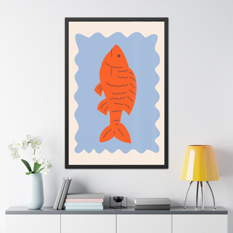 Whimsical Red Fish Art Print - Framed Poster Decor for Aquatic Lovers