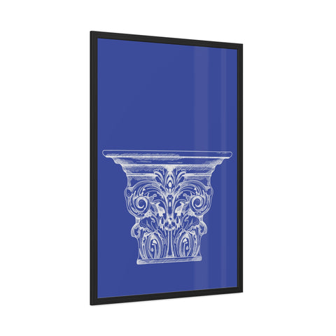 Greeked Out 1 - Elegant Architectural Framed Poster - Classic Column Design on Bold Blue Background