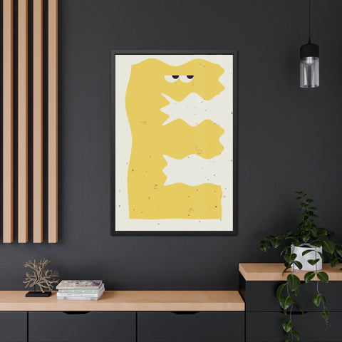 Lettermon E - Whimsical Framed Poster - Abstract Yellow Character Art for Home Decor