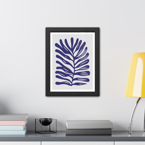 Stratica 4 - Modern Botanical Framed Poster - Navy Leaf Design