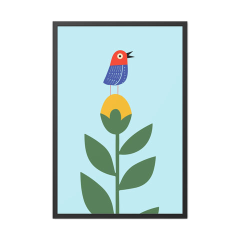 Childrana 2 - Colorful Bird & Flower Framed Poster – Cheerful Wall Art for Nature Lovers