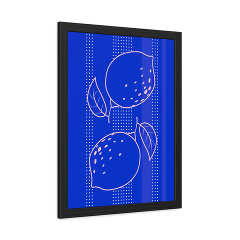 When life gives you lemons 1 - Citrus Lemon Framed Poster - Bright Blue Wall Art for Kitchen Decor