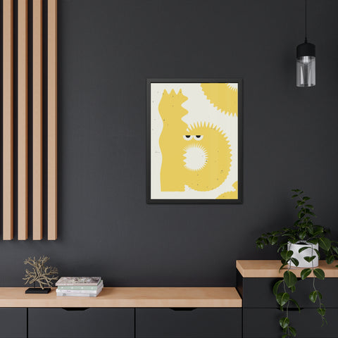 Lettermon - b - Whimsical Framed Poster - Yellow Abstract Creature Art for Playful Decor