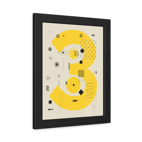 Kinta 3 - Modern Geometric Framed Poster - Bold Yellow '3' Design for Art Lovers