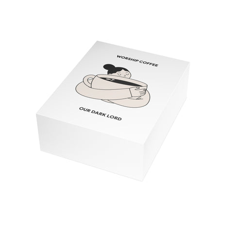 "Worship Coffee, Our Dark Lord" Coffee Lover Greeting Card — Humorous Greeting Card - Illustrated, Funny, Snarky, Modern