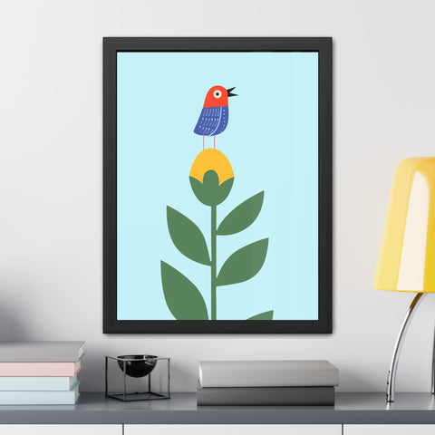 Childrana 2 - Colorful Bird & Flower Framed Poster – Cheerful Wall Art for Nature Lovers