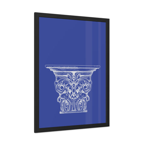 Greeked Out 1 - Elegant Architectural Framed Poster - Classic Column Design on Bold Blue Background