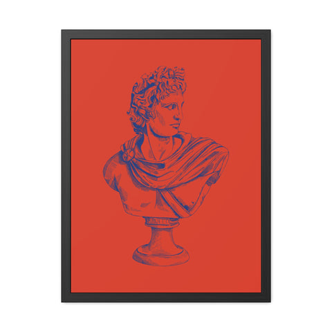 Greeked Out 3 - Vintage-Inspired Framed Poster of Classical Bust on Vibrant Background