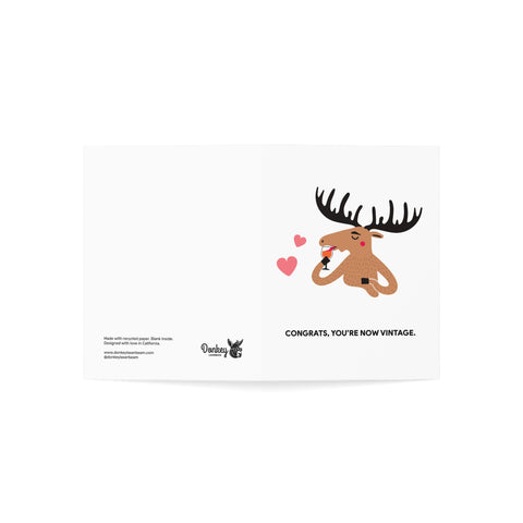 "Congrats, You’re Now Vintage" Moose Greeting Card — Birthday Greeting Card - Illustrated, Funny, Snarky, Modern