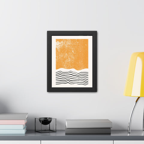 Ink Block 4 - Modern Framed Art Poster: Abstract Orange Waves Decor