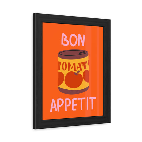 Bon Appetit Tomato Can Framed Poster - Fun Kitchen Decor for Food Lovers