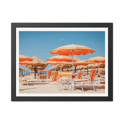 Orange Umbrellas - Tropical Beach Framed Poster - Vibrant Summer Decor & Gift for Beach Lovers