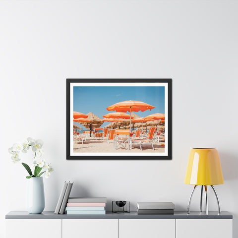 Orange Umbrellas - Tropical Beach Framed Poster - Vibrant Summer Decor & Gift for Beach Lovers
