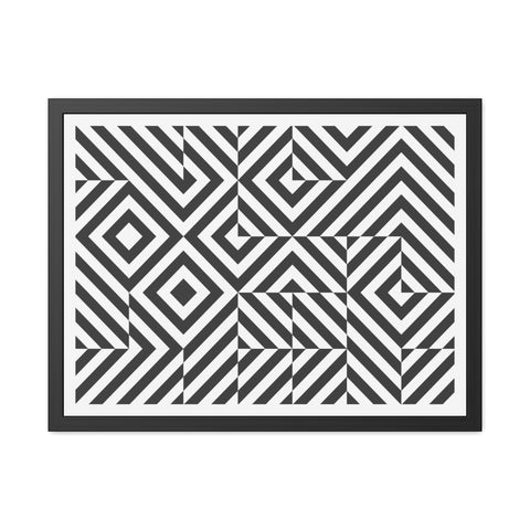 Horizon Grid 2 - Modern Geometric Framed Poster - Black and White Wall Art for Home Decor
