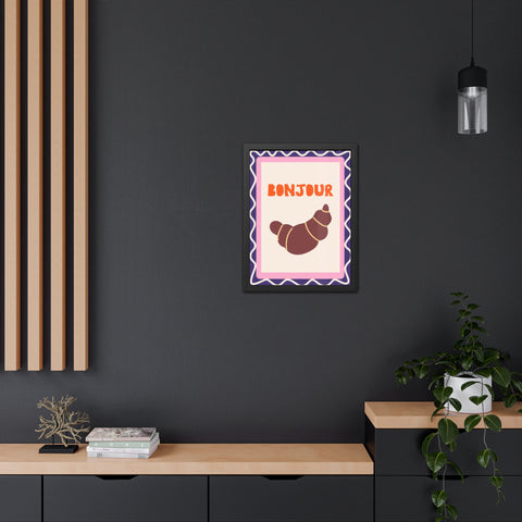 Whimsical Bonjour Croissant Framed Poster - Whimsical Wall Art for Café and Kitchen Decor