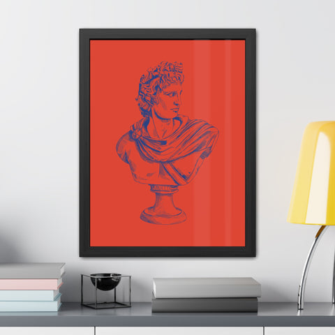 Greeked Out 3 - Vintage-Inspired Framed Poster of Classical Bust on Vibrant Background