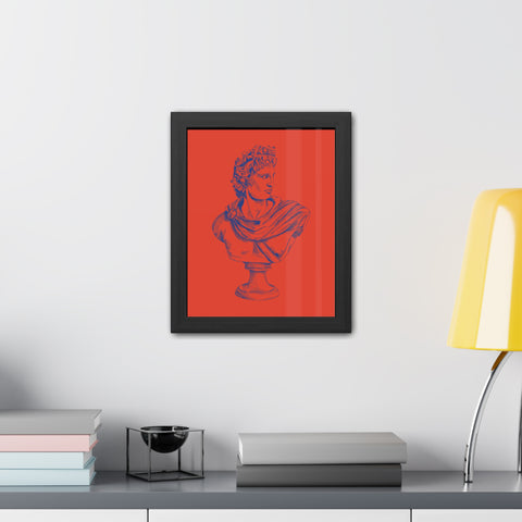Greeked Out 3 - Vintage-Inspired Framed Poster of Classical Bust on Vibrant Background