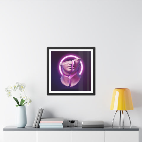 Broken - Modern Art Framed Poster - Dual Face Sculpture with Neon Glow