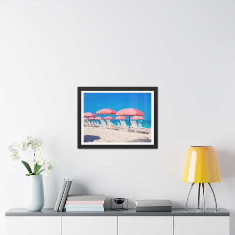 Pink Umbrellas - Beach Vibes Framed Poster - Tropical Umbrellas Art for Home Décor