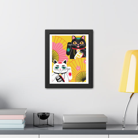 Japanese Garden 4 - Colorful Cat Framed Posters - Lucky Charm Wall Art for Cat Lovers