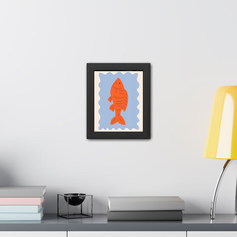 Whimsical Red Fish Art Print - Framed Poster Decor for Aquatic Lovers