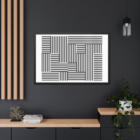 Horizon Grid 4 - Modern Minimalist Framed Poster - Abstract Black and White Line Art