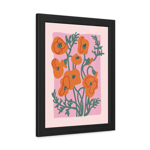 Flowers 2 - Botanical Framed Poster - Vibrant Orange Poppies Art for Home Decor
