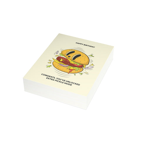"Congrats, You've Unlocked Extra Pickle Mode" Birthday Greeting Card — Birthday Greeting Card - Illustrated, Funny, Snarky, Modern