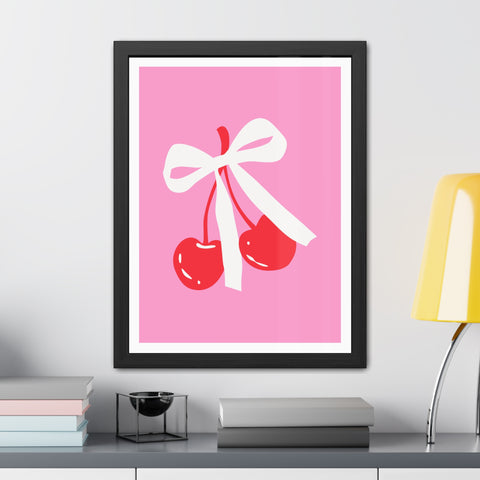 Lovin' 3 - Sweet Cherry Bow Framed Poster - Cute Home Decor for Vibrant Spaces
