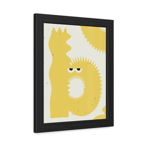 Lettermon - b - Whimsical Framed Poster - Yellow Abstract Creature Art for Playful Decor