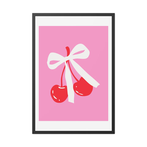 Lovin' 3 - Sweet Cherry Bow Framed Poster - Cute Home Decor for Vibrant Spaces