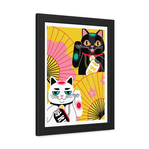 Japanese Garden 4 - Colorful Cat Framed Posters - Lucky Charm Wall Art for Cat Lovers