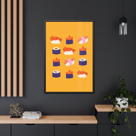 Whimsical Sushi Framed Poster - Colorful Japanese Cuisine Art