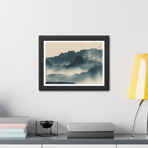 Foggy Morning 2 - Serene Mountain Landscape Framed Poster - Nature Wall Art for Tranquil Spaces
