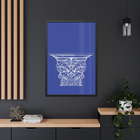 Greeked Out 1 - Elegant Architectural Framed Poster - Classic Column Design on Bold Blue Background