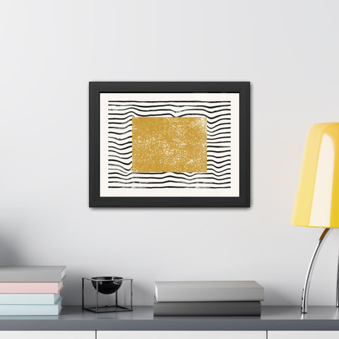 Ink Stamp 7 - Modern Abstract Framed Poster - Gold & Black Wavy Design for Home Decor
