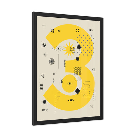 Kinta 3 - Modern Geometric Framed Poster - Bold Yellow '3' Design for Art Lovers