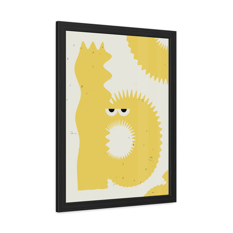 Lettermon - b - Whimsical Framed Poster - Yellow Abstract Creature Art for Playful Decor