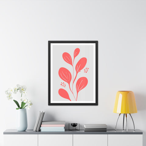 Stratica 3 - Modern Framed Floral Poster - Coral Leaf Design for Home Décor