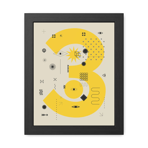 Kinta 3 - Modern Geometric Framed Poster - Bold Yellow '3' Design for Art Lovers
