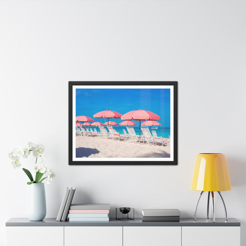 Pink Umbrellas - Beach Vibes Framed Poster - Tropical Umbrellas Art for Home Décor