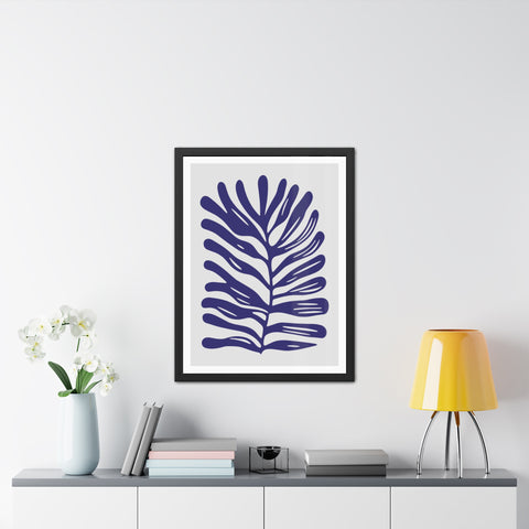 Stratica 4 - Modern Botanical Framed Poster - Navy Leaf Design