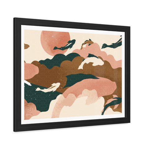 Koi Wind 2 - Artistic Framed Posters: Serene Dolphin & Sunset Wall Decor