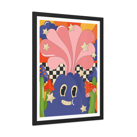 Fantasland 1 - Whimsical Framed Poster - Colorful Character with Stars and Mushrooms
