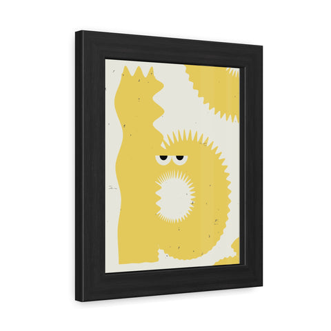 Lettermon - b - Whimsical Framed Poster - Yellow Abstract Creature Art for Playful Decor