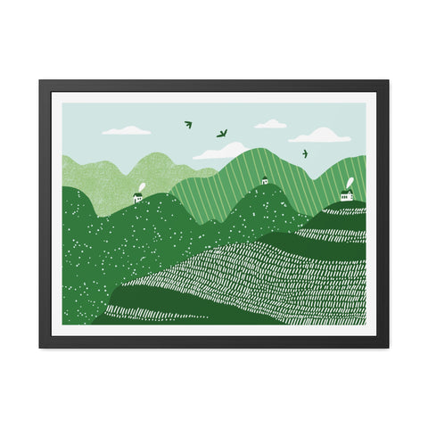 Greenscape - Serene Green Landscape Framed Poster - Nature Wall Art for Home Decor
