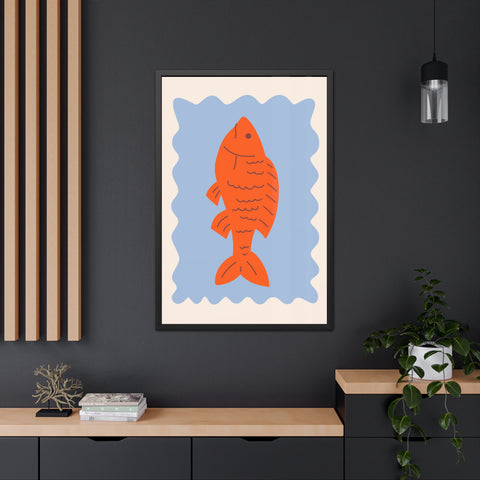 Whimsical Red Fish Art Print - Framed Poster Decor for Aquatic Lovers
