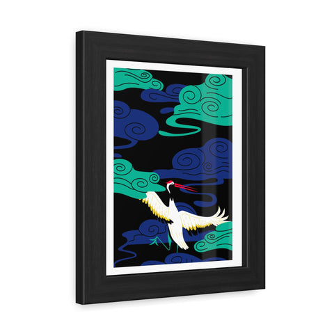 Japanese Garden 3 - Elegant Framed Poster - Majestic Crane with Colorful Clouds