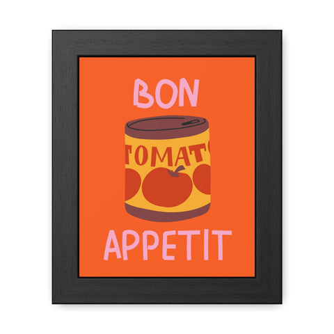 Bon Appetit Tomato Can Framed Poster - Fun Kitchen Decor for Food Lovers