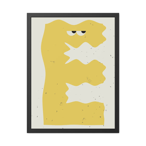 Lettermon E - Whimsical Framed Poster - Abstract Yellow Character Art for Home Decor